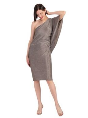 Trina Turk “Ratio” Silver Metallic One-Shoulder Cocktail Dress M